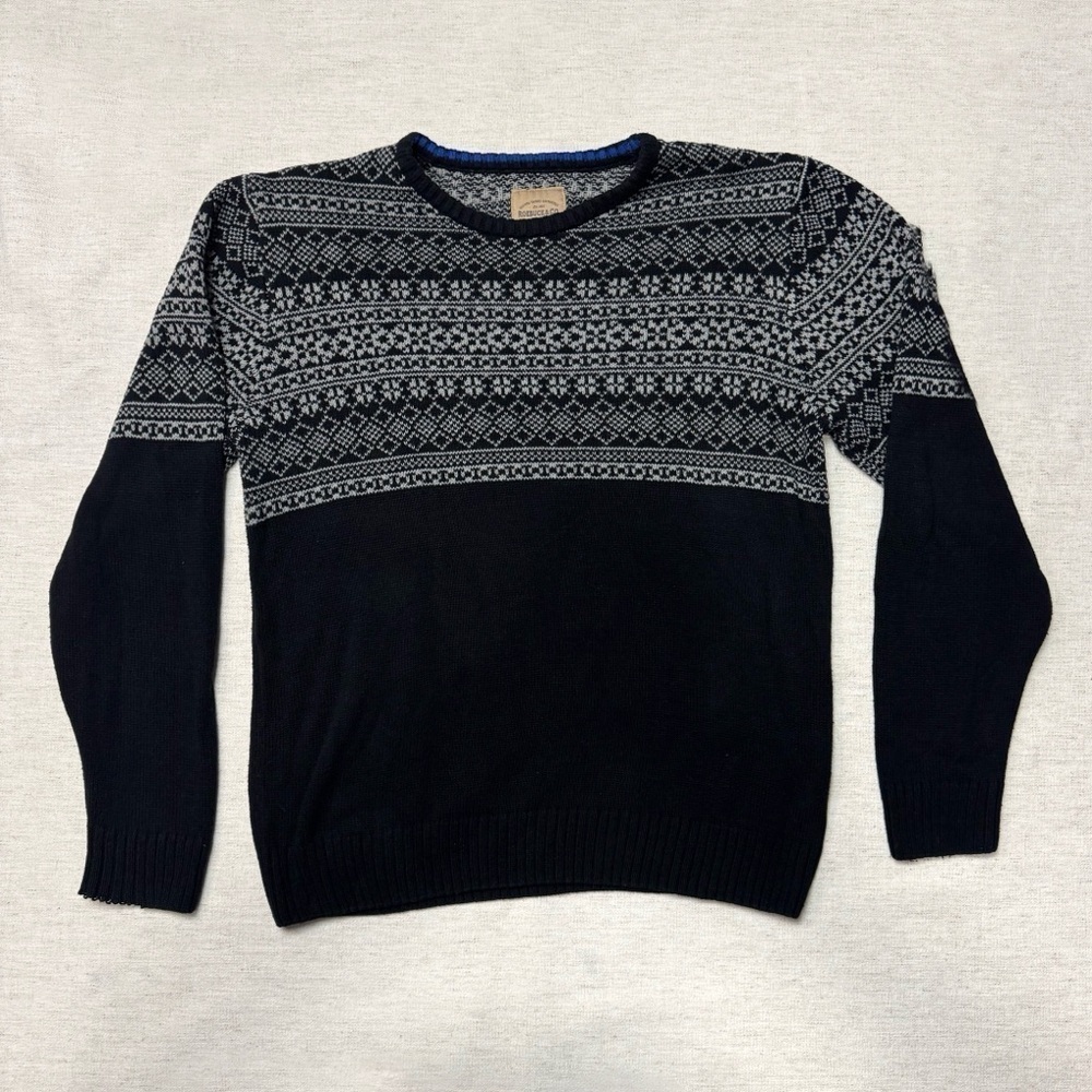 Vintage Roebuck & Co Men Medium Long Sleeve Sweater Fisherman’s Fair Isle Black